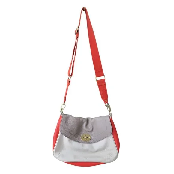 Boden Red & Gray Leather Crossbody Bag With Floral Lining - Picture 1 of 16